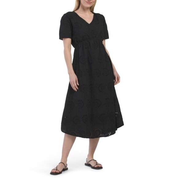 VALENTINA NALDI Black Made In Italy Short Sleeve Eyelet Midi Dress - Picture 1 of 2